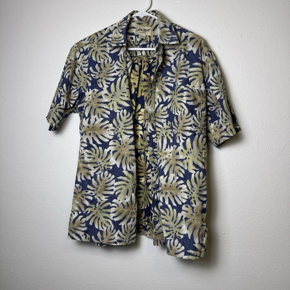 Cooke Street Hawaiian Shirt Men M Reverse Print Blue Green Tropical Leaf